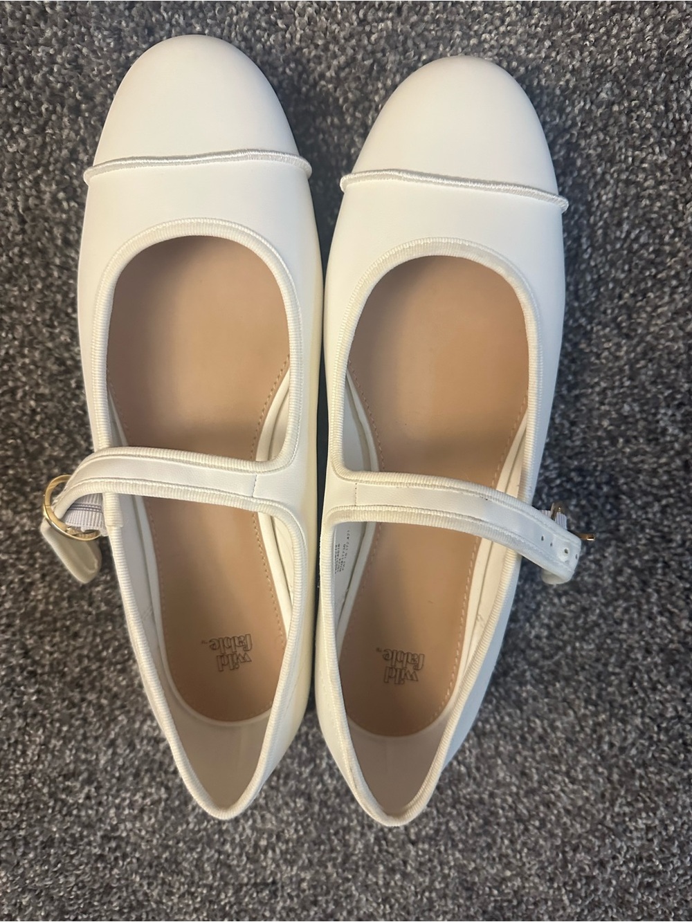 White Mary Jane Flats with Gold Buckle